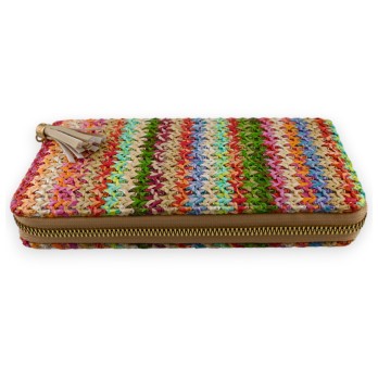 Portefeuille paille tressée multicolore vif