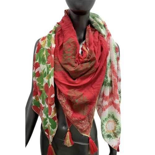 Foulard 4 faces Quattro Seasons Patchwork rouge