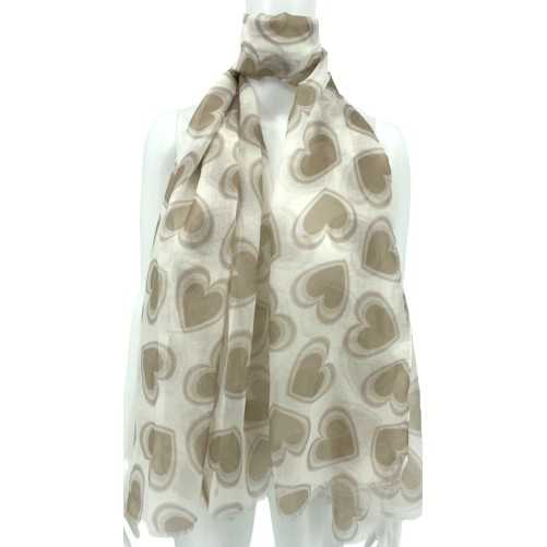 Foulard Romantique Coeurs Beige et taupe