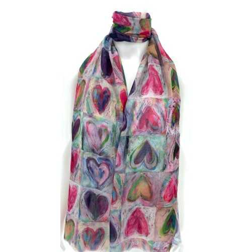 Foulard Artistique Coeurs Aquarelle fuchsia