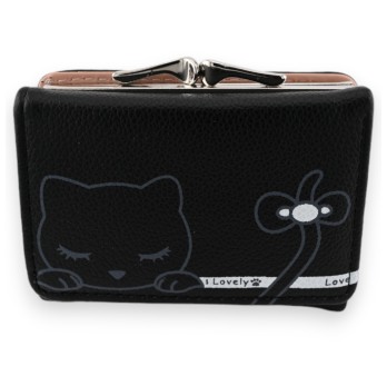 Petit portefeuille compact chat noir