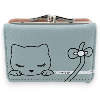 Petit portefeuille compact chat bleu ciel