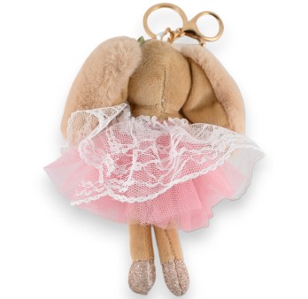 Porte-clés petit lapin beige tutu rose