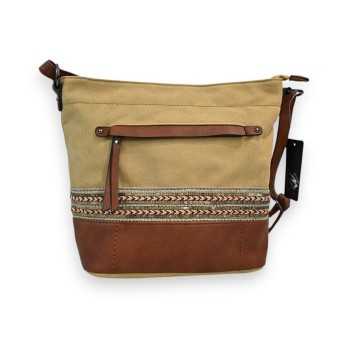 Sac bandoulière bohème Mélanie Paris bi-matière beige et camel