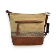 Sac bandoulière bohème Mélanie Paris bi-matière beige et camel