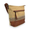 Sac bandoulière bohème Mélanie Paris bi-matière beige et camel
