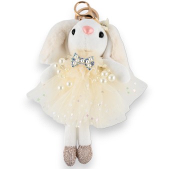 Porte-clés petit lapin blanc tutu blanc étoile