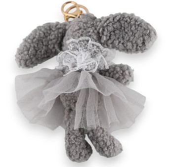 Porte-clés lapin gris tutu gris