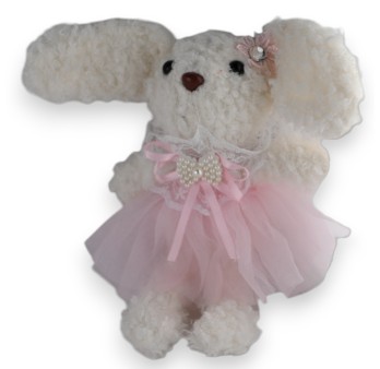 Porte-clés lapin bouclette blanc tutu rose
