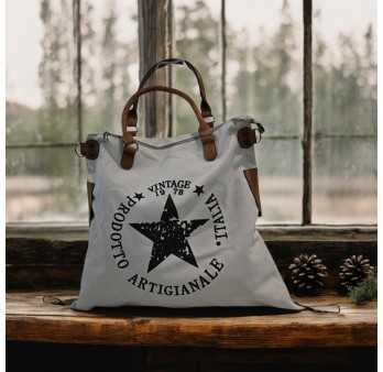 Sac à Main toile blanc cassé Vintage Étoile noire