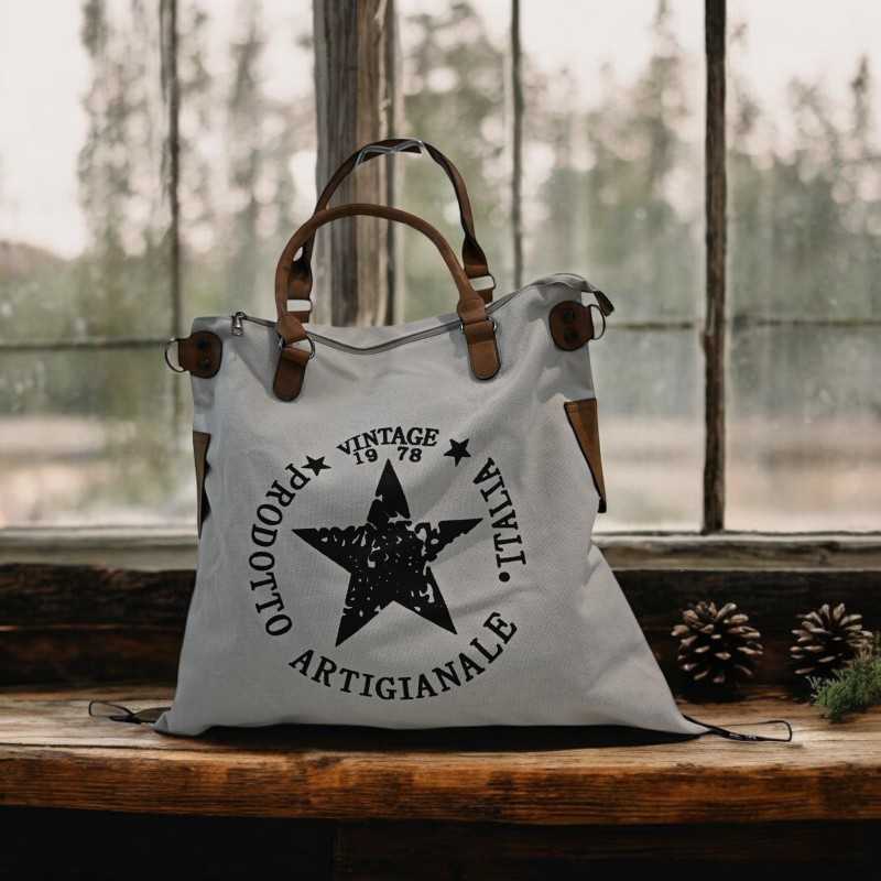 Sac à Main toile blanc cassé Vintage Étoile noire
