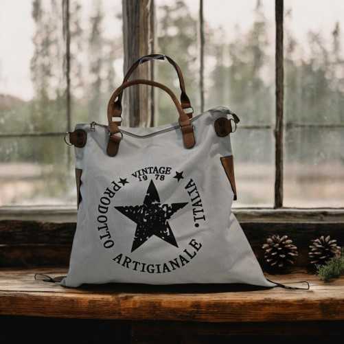 Sac à Main toile blanc cassé Vintage Étoile noire