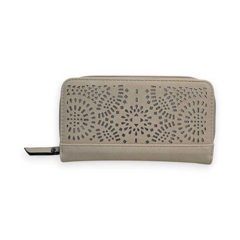 Portefeuille Beige Mélanie Paris Motif Ajouré Argenté