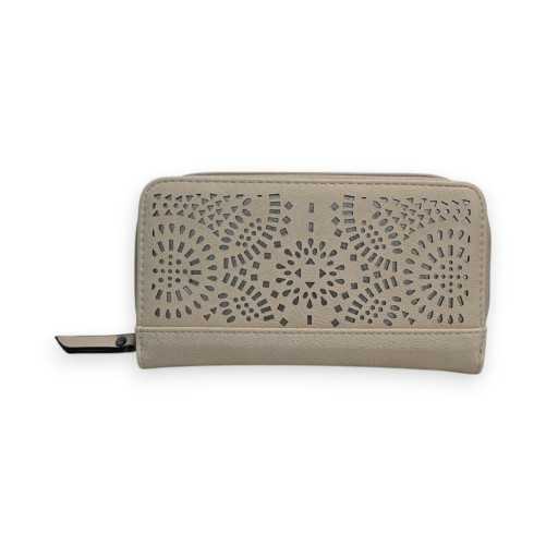 Portefeuille Beige Mélanie Paris Motif Ajouré Argenté