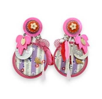 Boucles d'oreilles clip printemps fuchsia