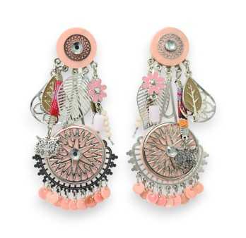 Boucles d'oreilles clip bohème rose tendre