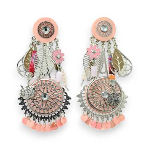 Boucles d'oreilles clip bohème rose tendre