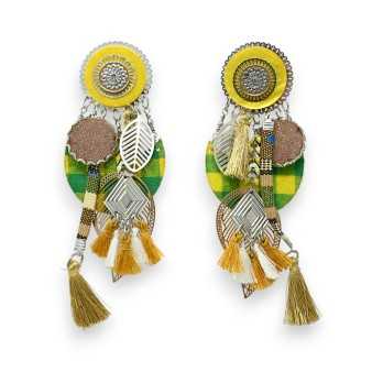 Boucles d'oreilles clip vichy jaune et vert