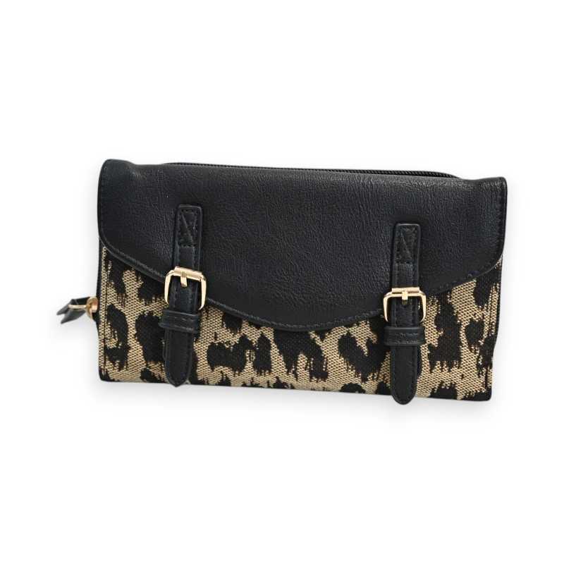 Portefeuille Mélanie Paris Léopard Noir et Taupe