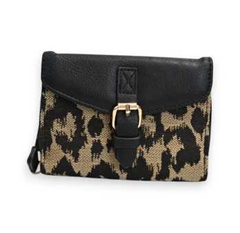 Portefeuille Léopard Melanie Paris Compact Bi-matière Noir