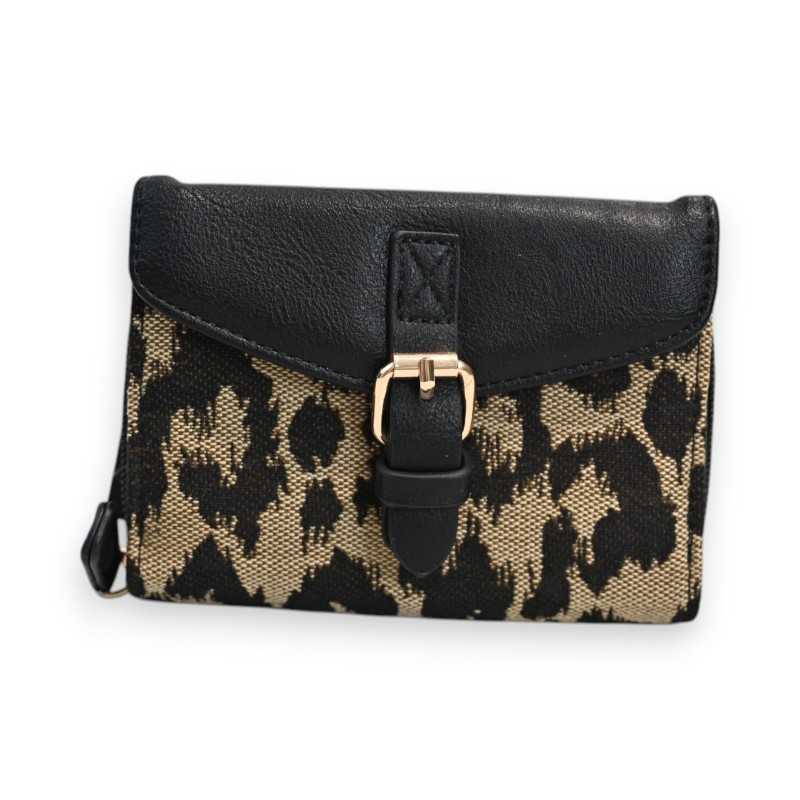 Portefeuille Léopard Melanie Paris Compact Bi-matière Noir