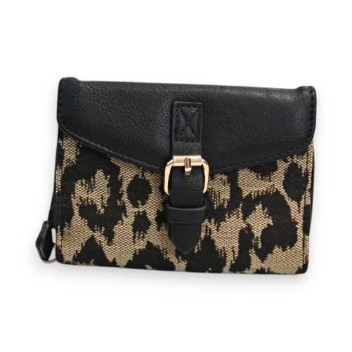 Portefeuille Léopard Melanie Paris Compact Bi-matière Noir