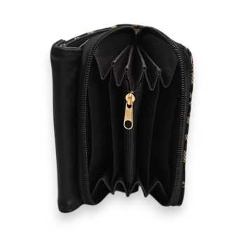 Portefeuille Léopard Melanie Paris Compact Bi-matière Noir