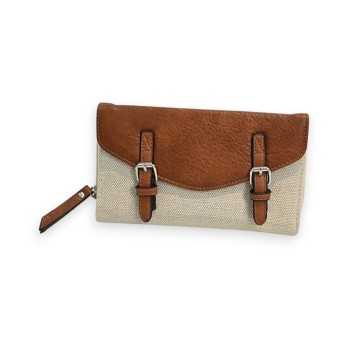 Portefeuille Bi-matière Élégance Mélanie Paris Beige et Camel