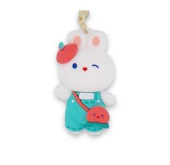 Porte-clés lapin blanc, vert et rose