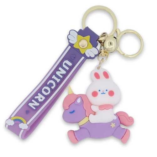 Porte-clés lapin sur sa licorne