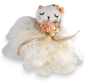 Porte-clés chat blanc shabby tulle et dentelle
