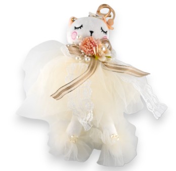 Porte-clés chat blanc shabby tulle et dentelle