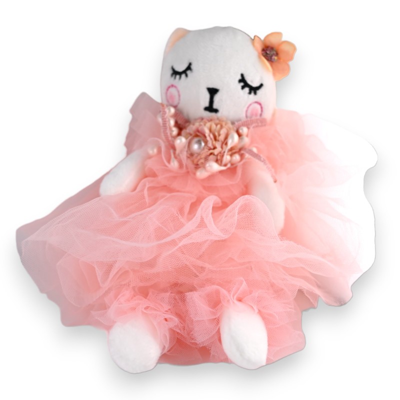Porte-clés chat shabby tulle rose
