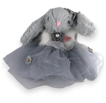 Porte-clés lapin shabby tulle gris