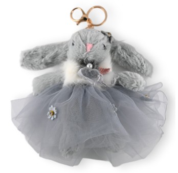 Porte-clés lapin shabby tulle gris
