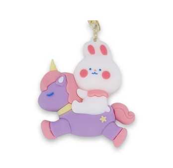 Porte-clés lapin sur sa licorne