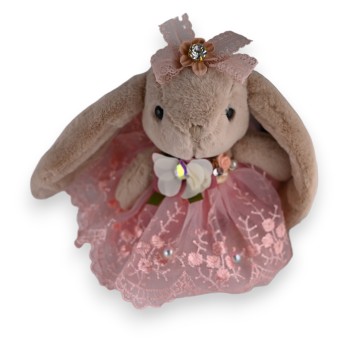 Porte clés lapin shabby taupe et rose