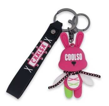 Porte-clés lapin coolso fluo rose et vert
