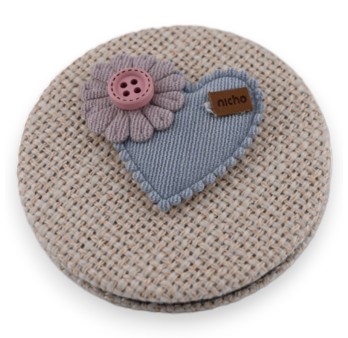 Petit miroir de poche beige coeur fleur 3D parme
