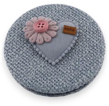 Petit miroir de poche bleu ciel coeur fleur 3D parme