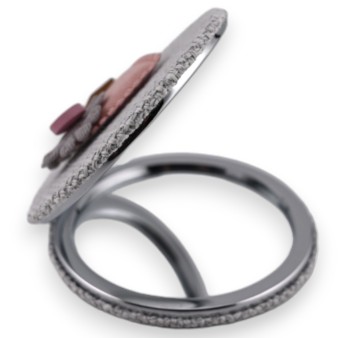 Petit miroir de poche gris cœur fleur 3D rose