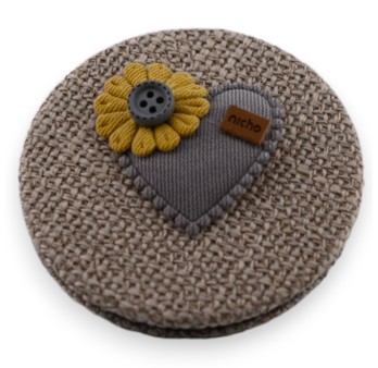 Petit miroir de poche taupe coeur fleur gris