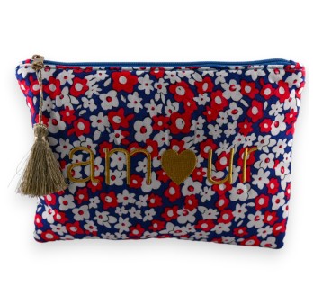Pochette tissu coton fleurs rouge et blanc