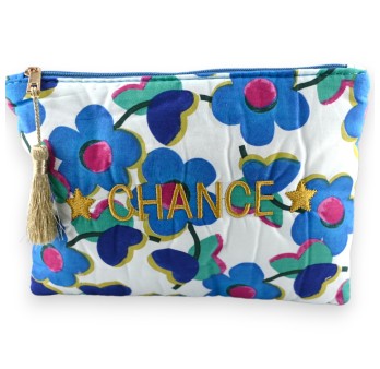 Pochette CHANCE grosse fleur bleu