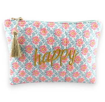 Pochette HAPPY coton imprimé fleurs rose et vert d'eau