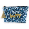Pochette HAPPY coton fleurs nuance bleu