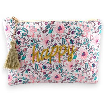 Pochette AMOUR coton fleurs rose bleu marron