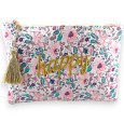 Pochette AMOUR coton fleurs rose bleu marron