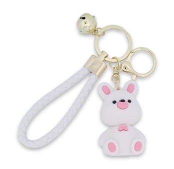 Porte-clés lapin doudou blanc et rose