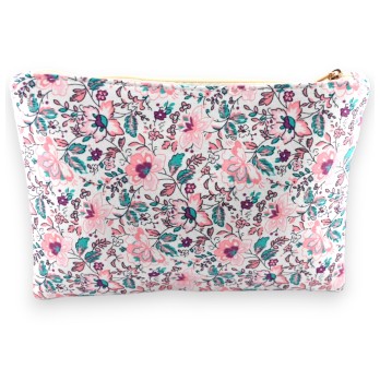 Pochette AMOUR coton fleurs rose bleu marron